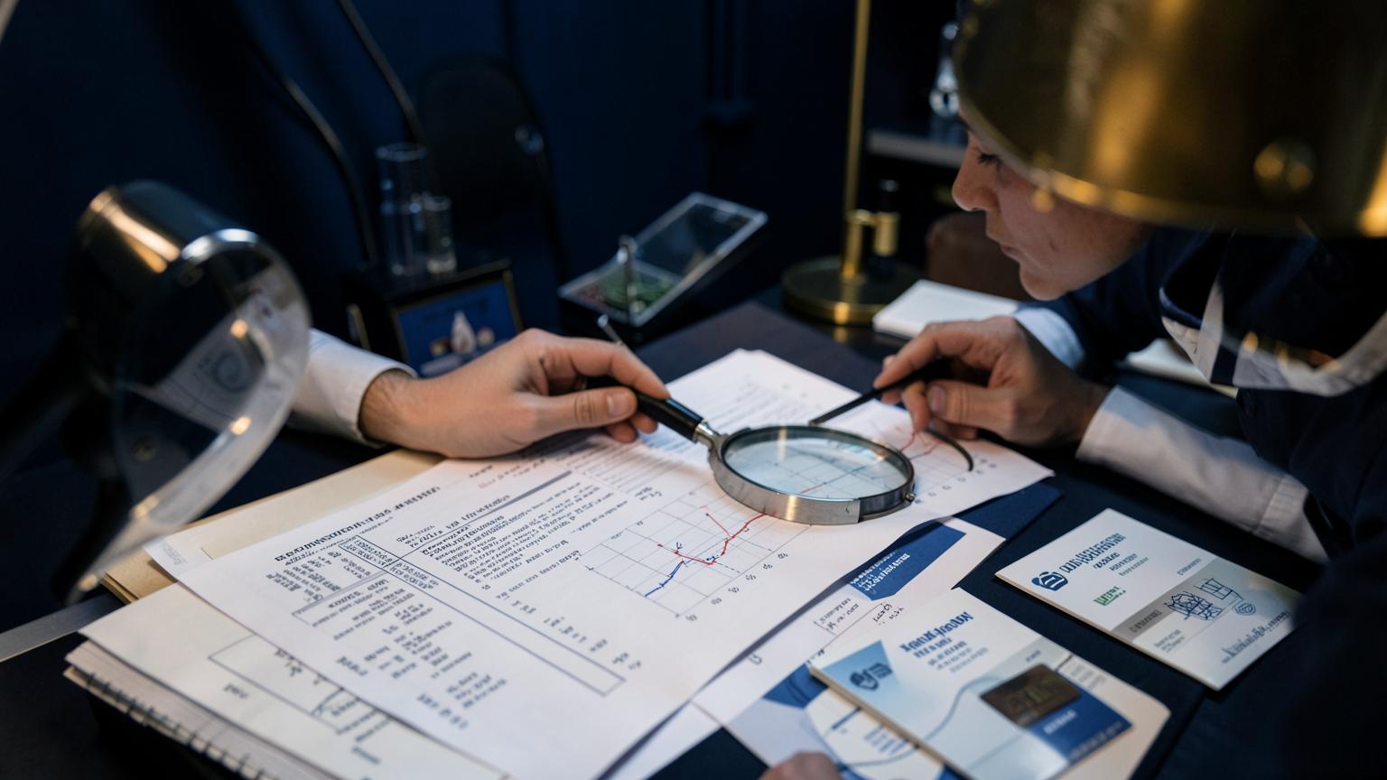 Revisión con lupa de un informe analítico oficial con cromatogramas y certificados de calibración
