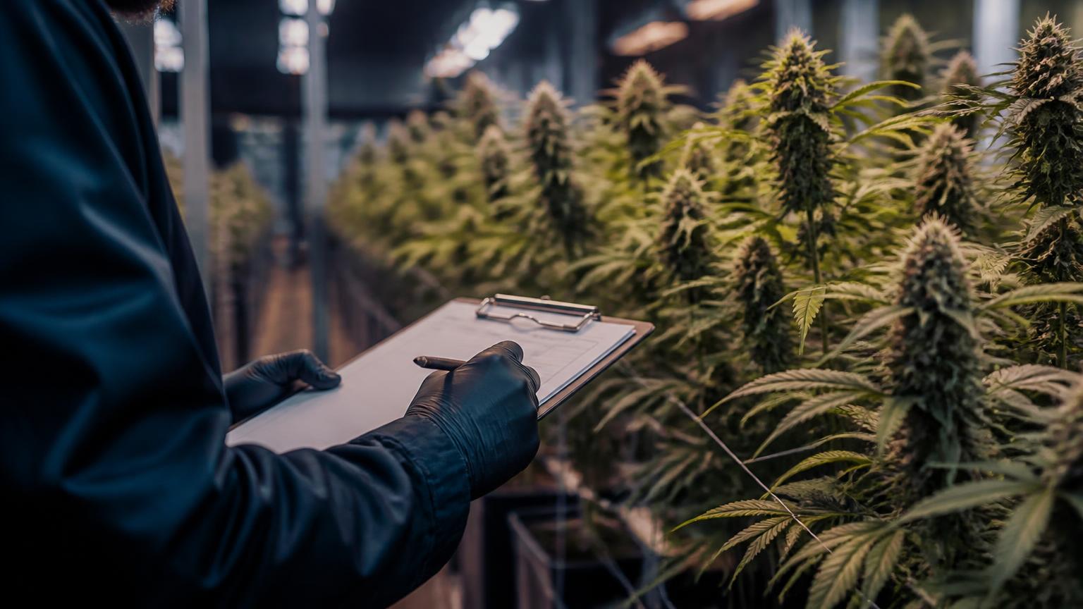 Inspección técnica de plantas de cannabis en cultivo interior con acta de toma de datos